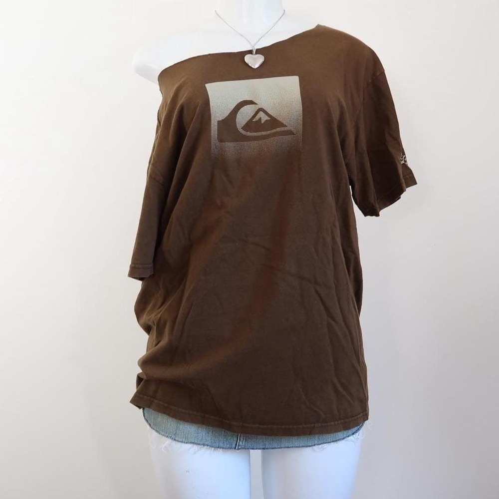 brown quiksilver oversized graphic‎ tee skatecore